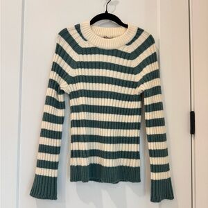 Hem & Thread Teal and Cream Striped Sweater